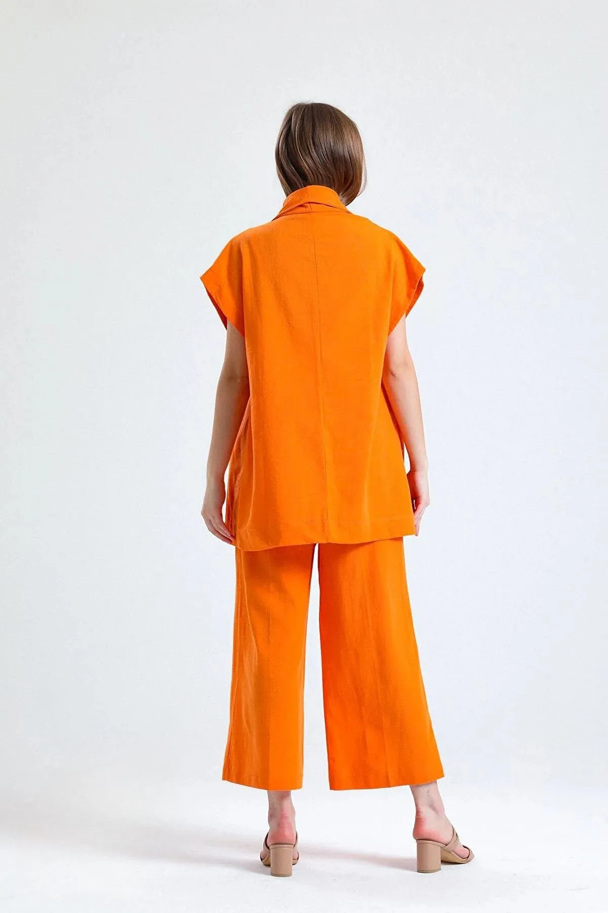 100% Organic Linen Fabric cover up with a Belt - Orange