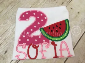 1st Birthday Watermelon Shirt-- Watermelon birthday shirt- watermelon applique shirt- girls birthday shirt-Summer Birthday shirt--