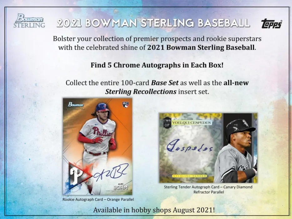 2021 Bowman Sterling Baseball Hobby Box 5 Packs Per Box, 6 Cards Per Pack