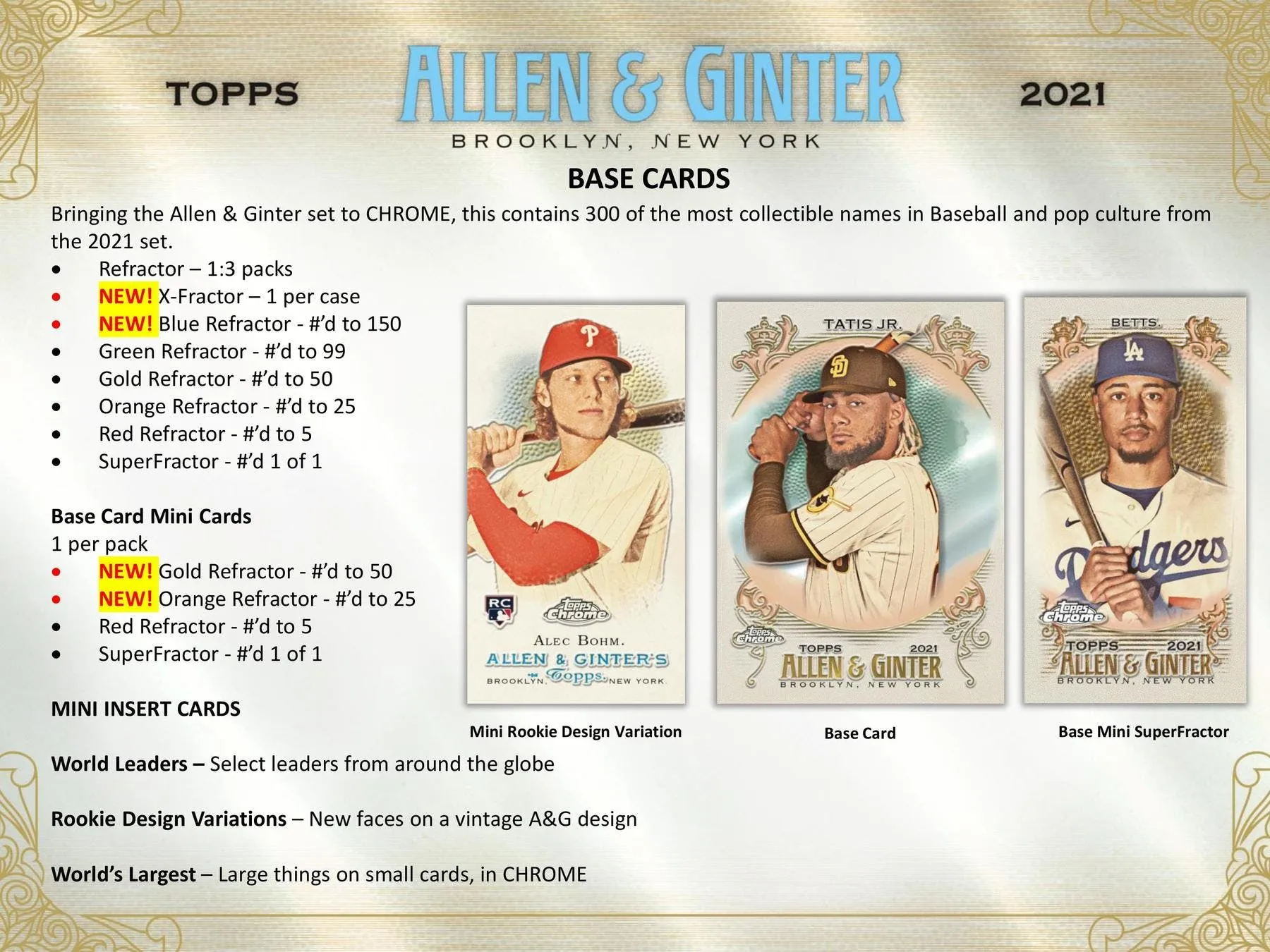 2021 Topps Allen & Ginter Chrome Baseball Hobby Box 18 Packs Per Box 4 Cards Per Pack