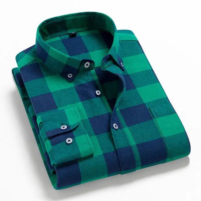 2022 High Quality Mens  Long Sleeve Plaid Shirt 100% Cotton