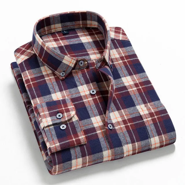 2022 High Quality Mens  Long Sleeve Plaid Shirt 100% Cotton