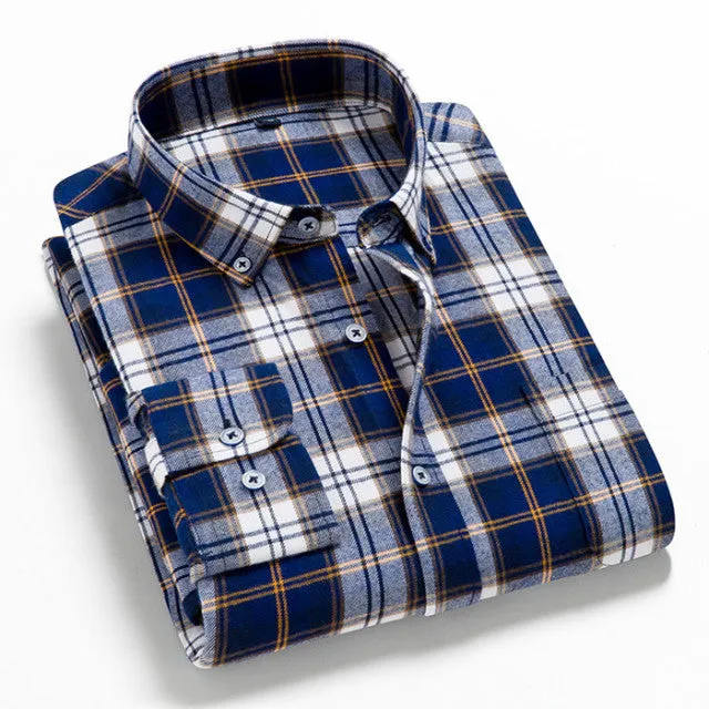 2022 High Quality Mens  Long Sleeve Plaid Shirt 100% Cotton