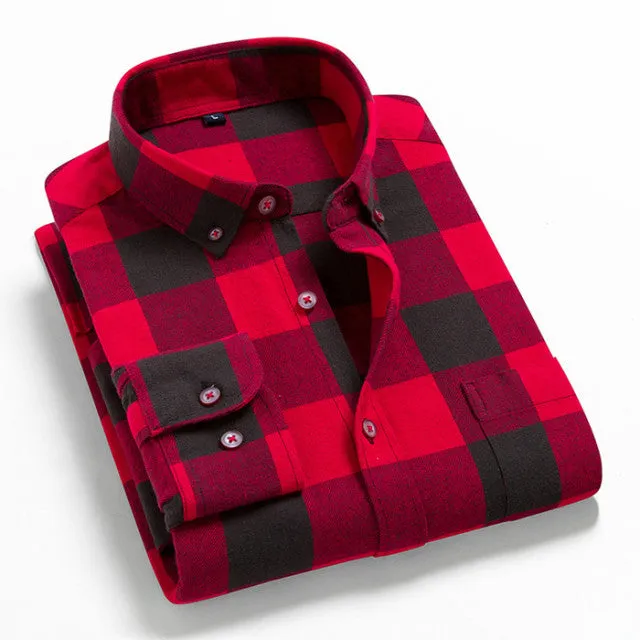 2022 High Quality Mens  Long Sleeve Plaid Shirt 100% Cotton