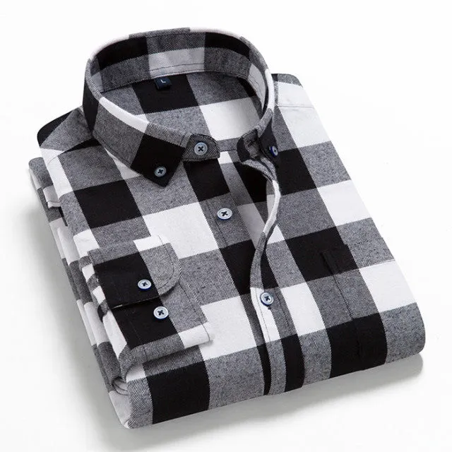 2022 High Quality Mens  Long Sleeve Plaid Shirt 100% Cotton