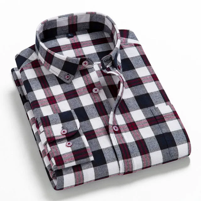 2022 High Quality Mens  Long Sleeve Plaid Shirt 100% Cotton