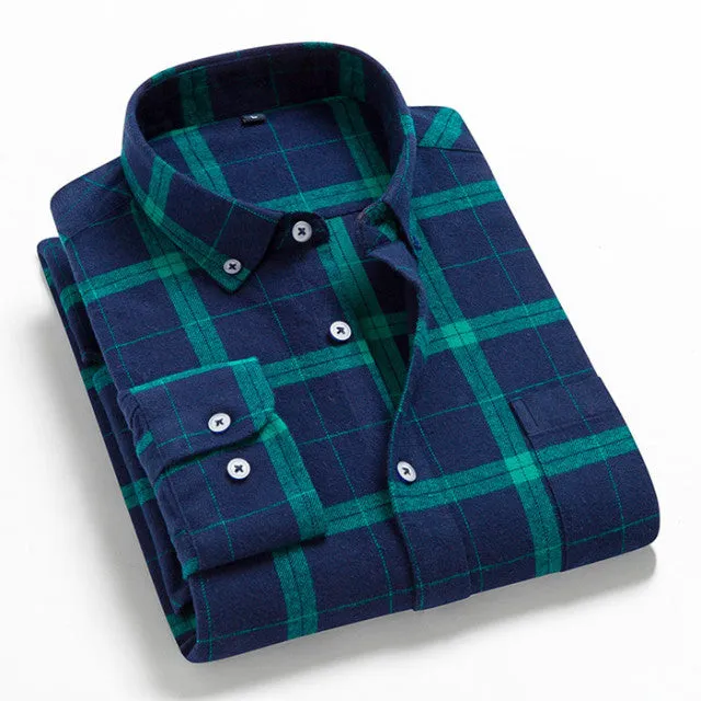 2022 High Quality Mens  Long Sleeve Plaid Shirt 100% Cotton