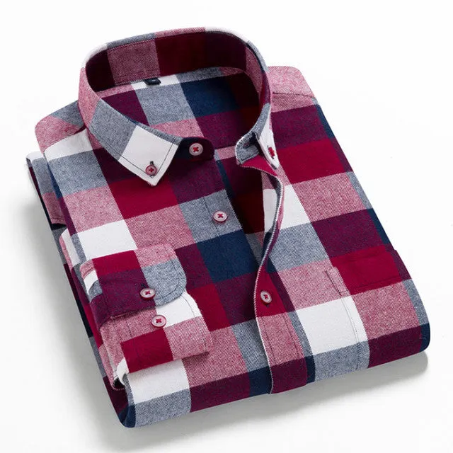 2022 High Quality Mens  Long Sleeve Plaid Shirt 100% Cotton