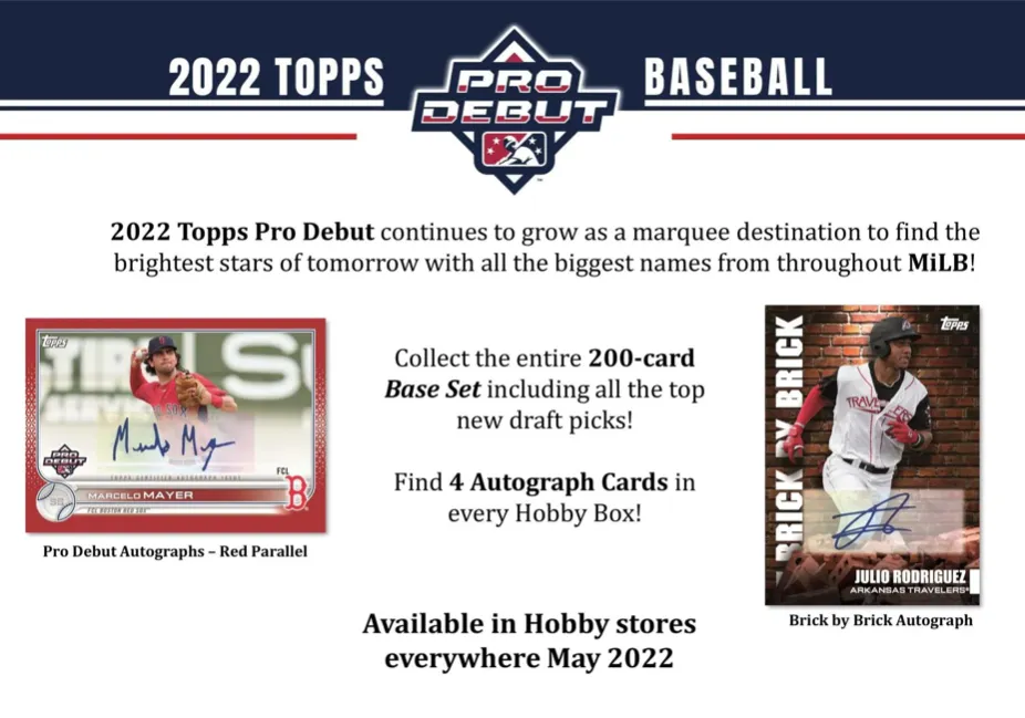 2022 Topps Pro Debut Baseball Hobby Box 24 Packs Per Box, 8 Cards Per Pack