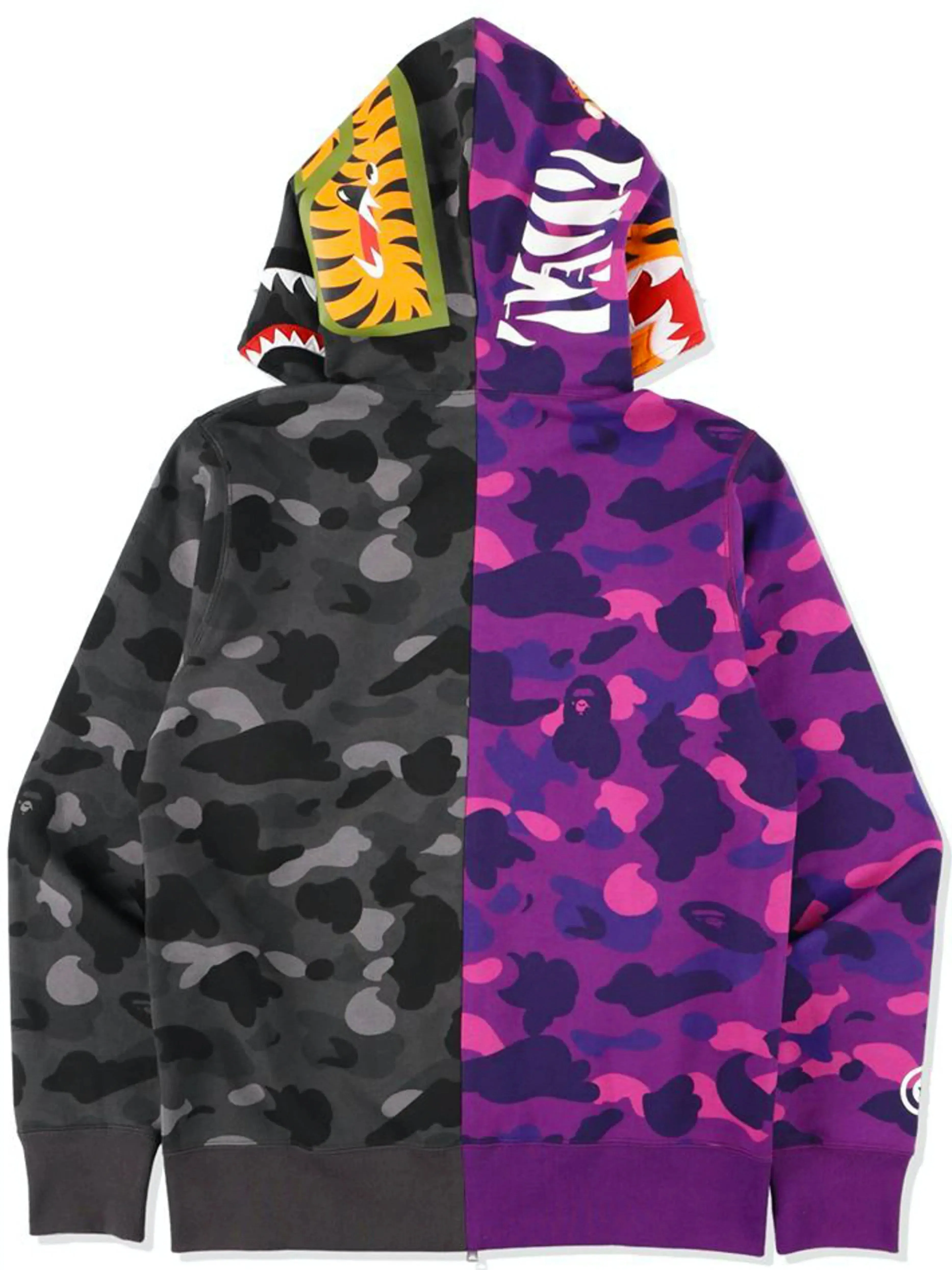 A Bathing Ape Colour Camo Tiger Shark Half Full Zip Hoodie Purple (SS21)