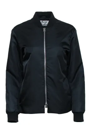 Acne Studios - Black Nylon Zipper Front Bomber Jacket Sz 2