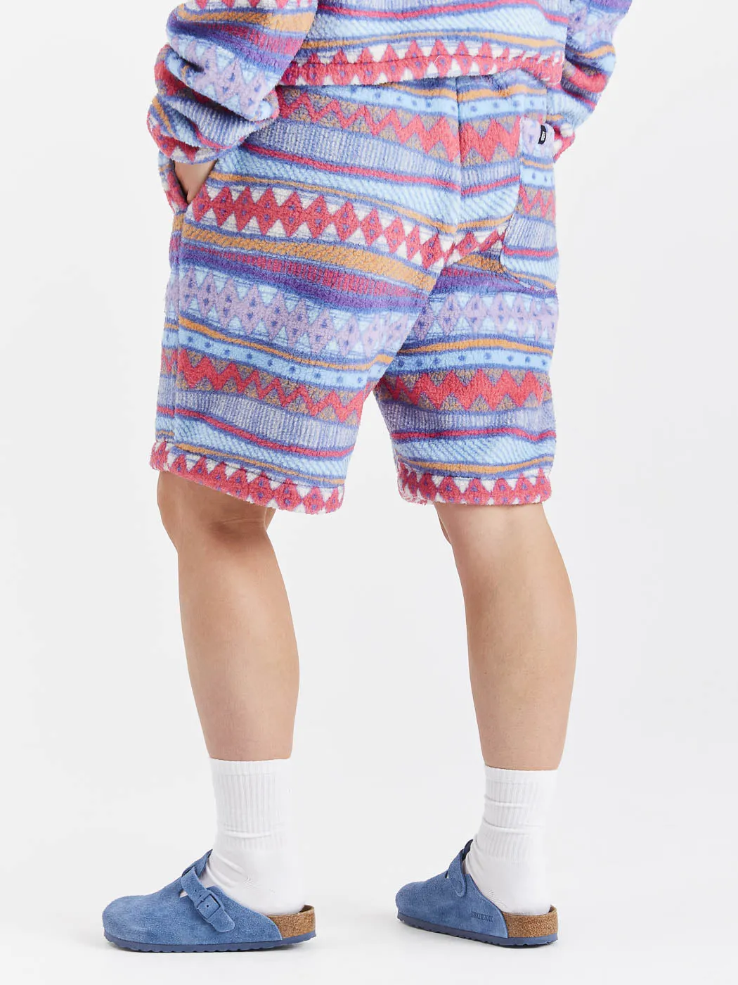 Aelia Retro Pattern Sherpa Fleece Shorts