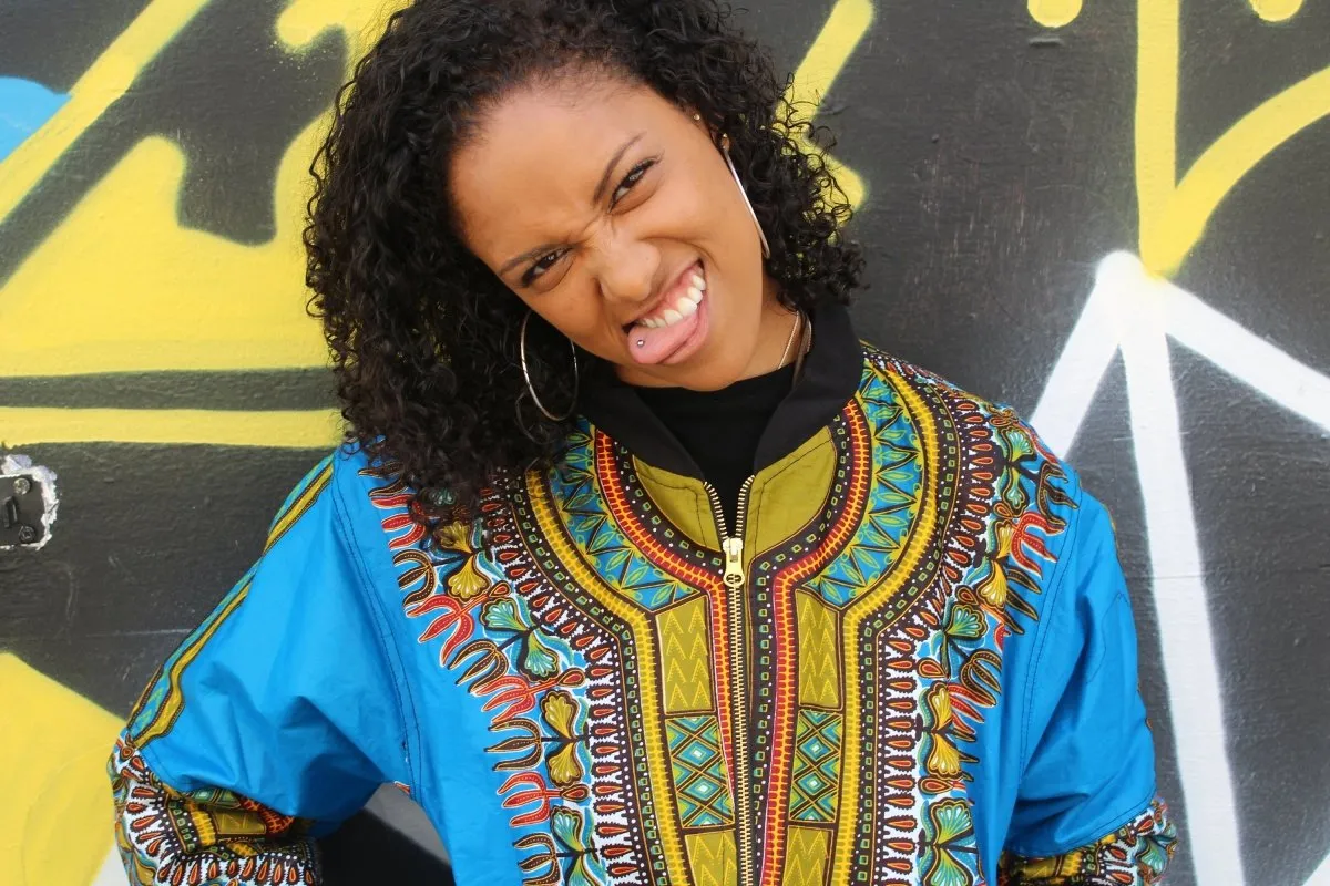 African Bomber Jacket in Blue Dashiki Print- Festival Clothing