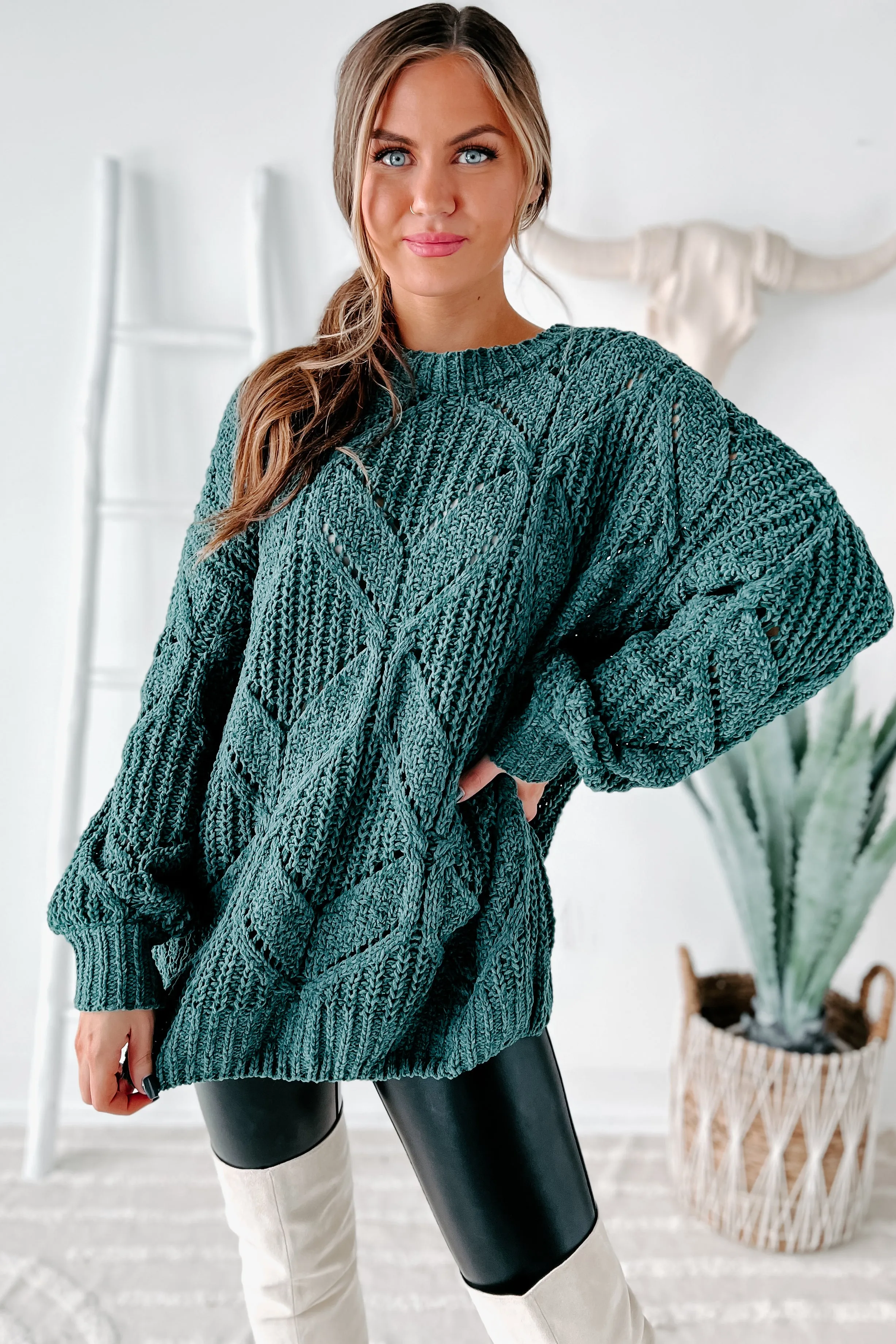 Always Together Oversized Chenille Sweater (Emerald)