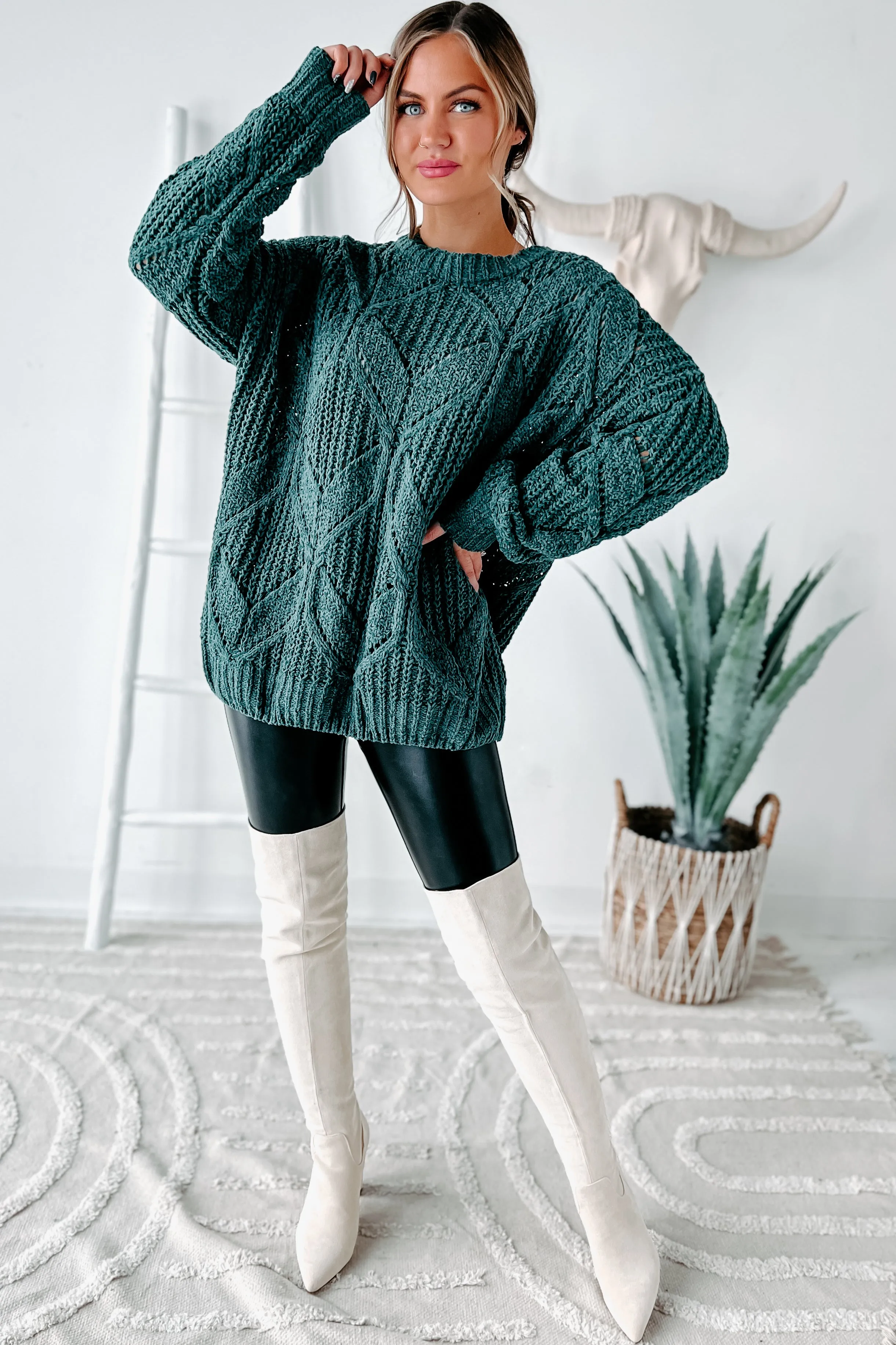 Always Together Oversized Chenille Sweater (Emerald)