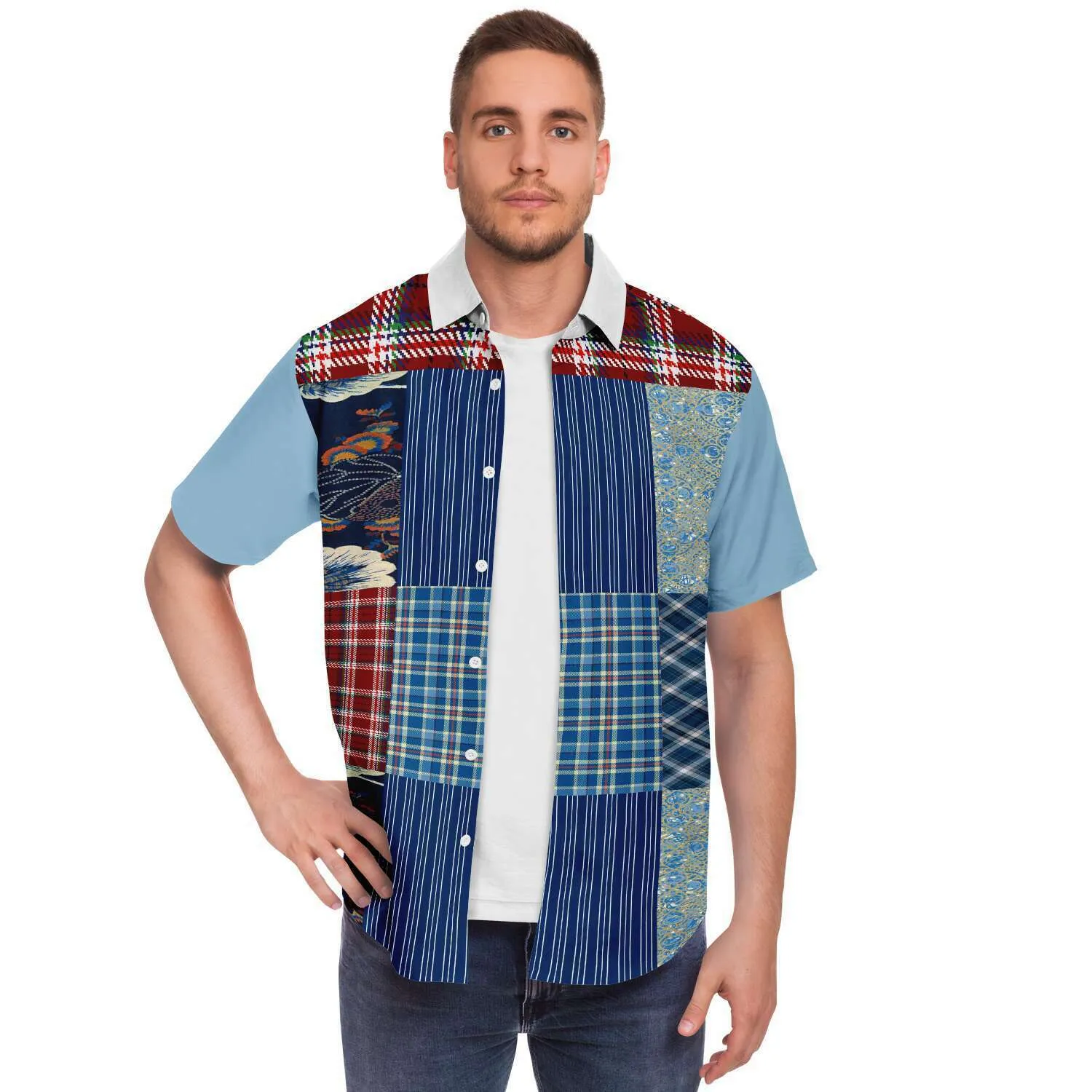 Andromeda Blue Patchwork Button Down Shirt