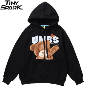 Autumn Hip Hop Hoodie Streetwear Hairy Bear Men Harajuku Hoodie Sweatshirt Black Loose Hooded Pullover Cotton Fleece Winter