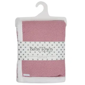 BABY DUSKY PINK KNITTED BLANKET WITH SHERPA LINING - (PK4) 19C265