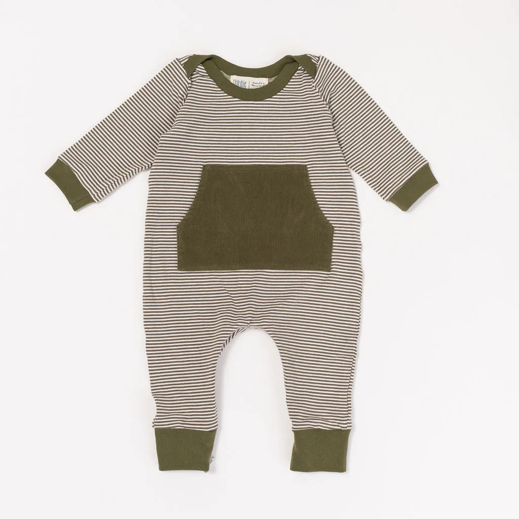 Bamboo Zipper Romper in Olive Stripe