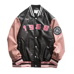 Baseball Leather Portrait Letter Embroidered Bomber Jacket