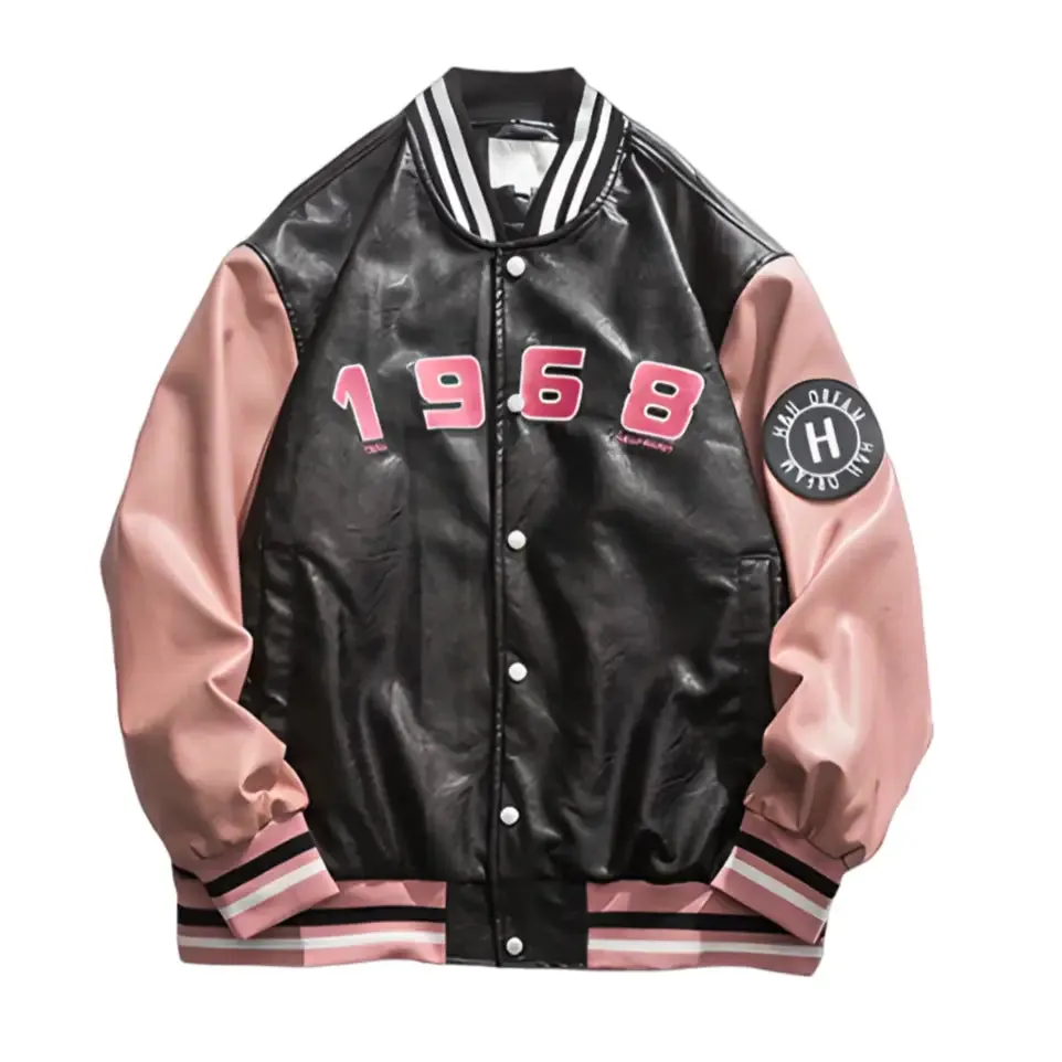 Baseball Leather Portrait Letter Embroidered Bomber Jacket