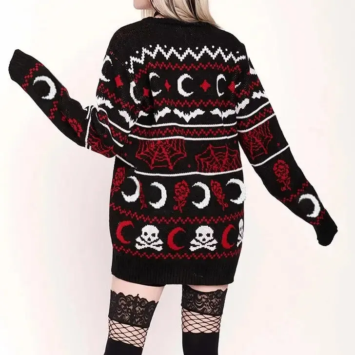 Bats, Moons and Skulls Oversize Knitted Sweater