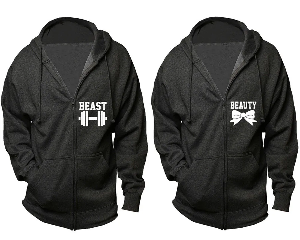 Beast Beauty Couple Matching Zip Up Hoodies