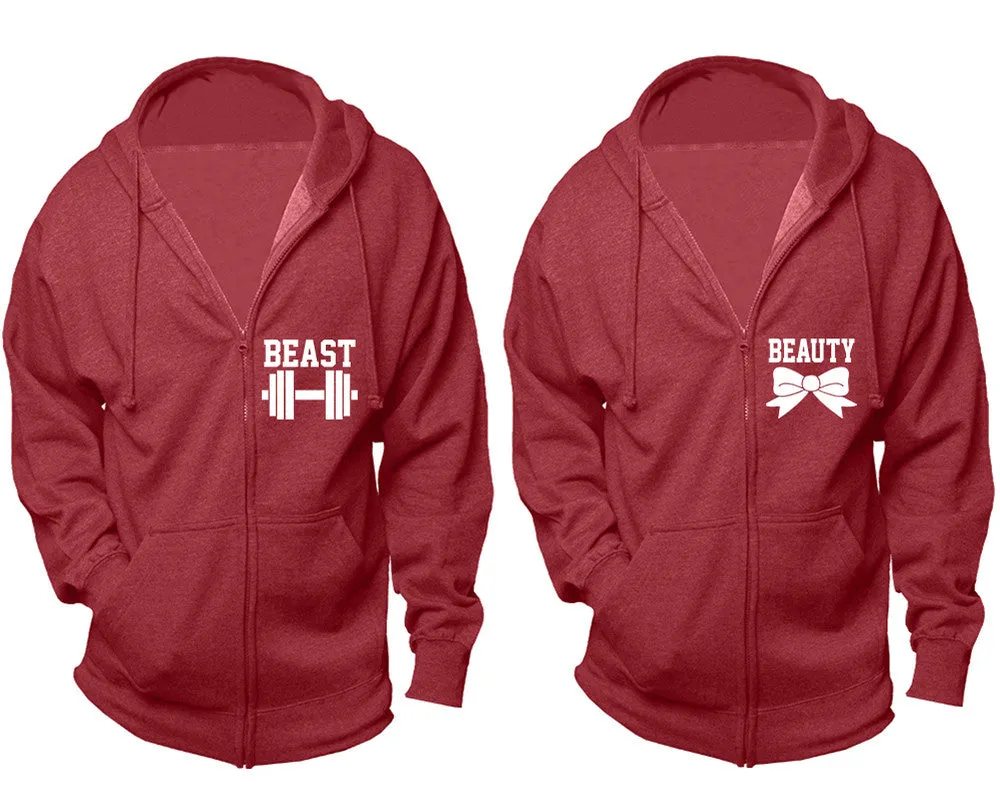 Beast Beauty Couple Matching Zip Up Hoodies