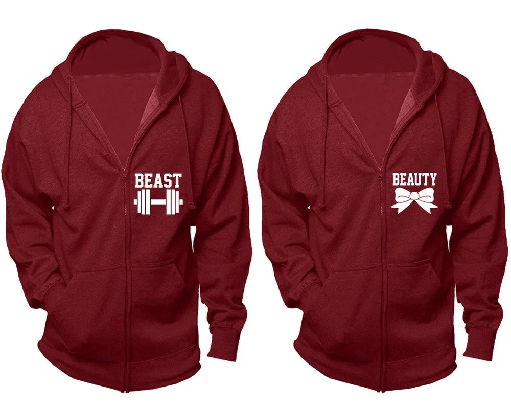 Beast Beauty Couple Matching Zip Up Hoodies