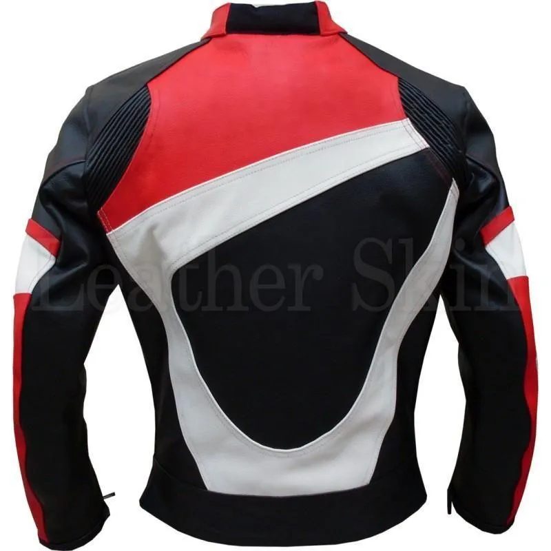 Biker Champion Black Leather Jacket with Red & White Pattern