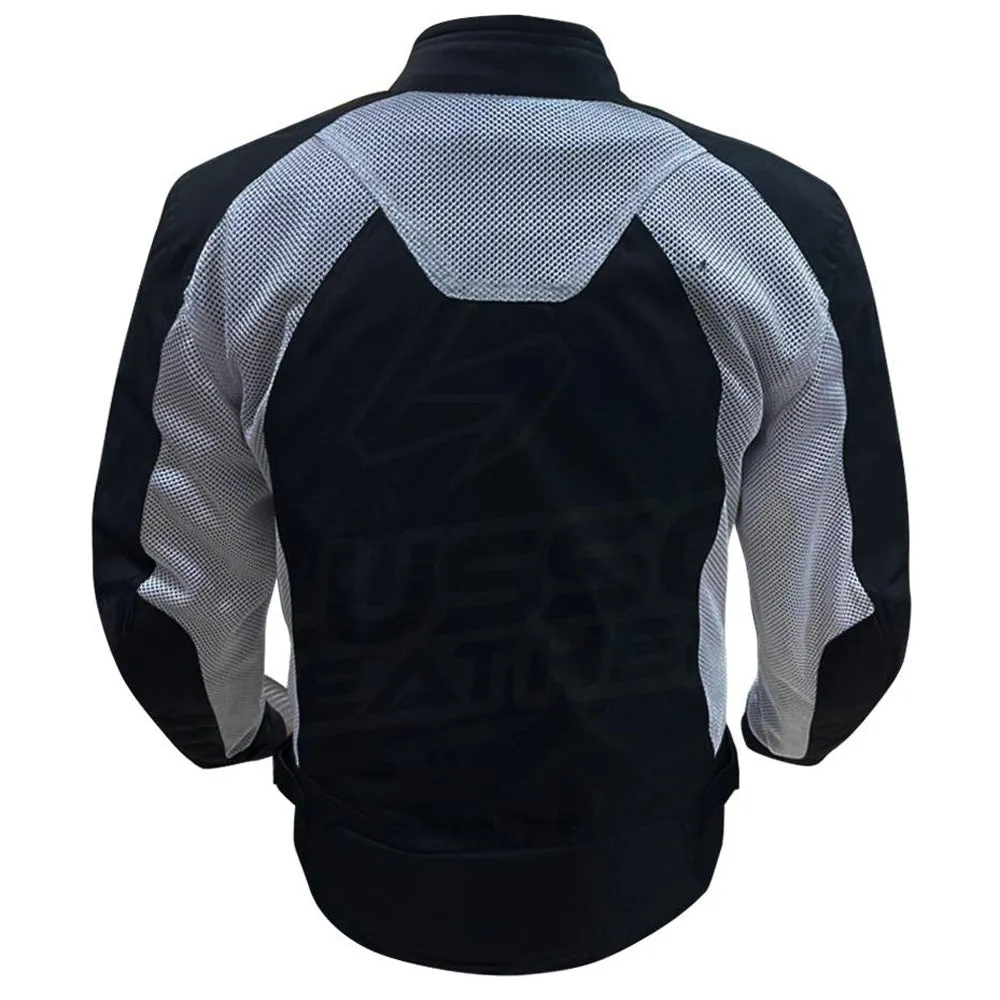 Black and White Breathable and Waterproof Textile Motorcycle Jacket with armor protectors