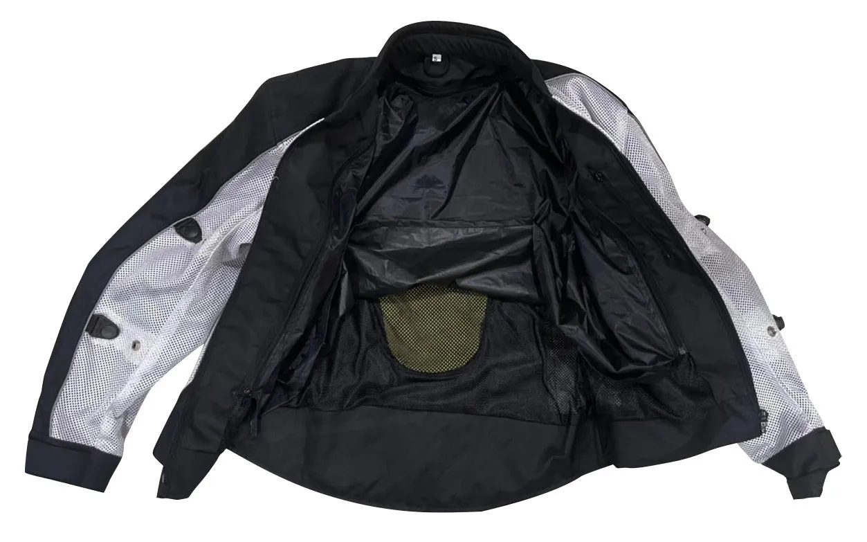 Black and White Breathable and Waterproof Textile Motorcycle Jacket with armor protectors