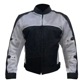 Black and White Breathable and Waterproof Textile Motorcycle Jacket with armor protectors