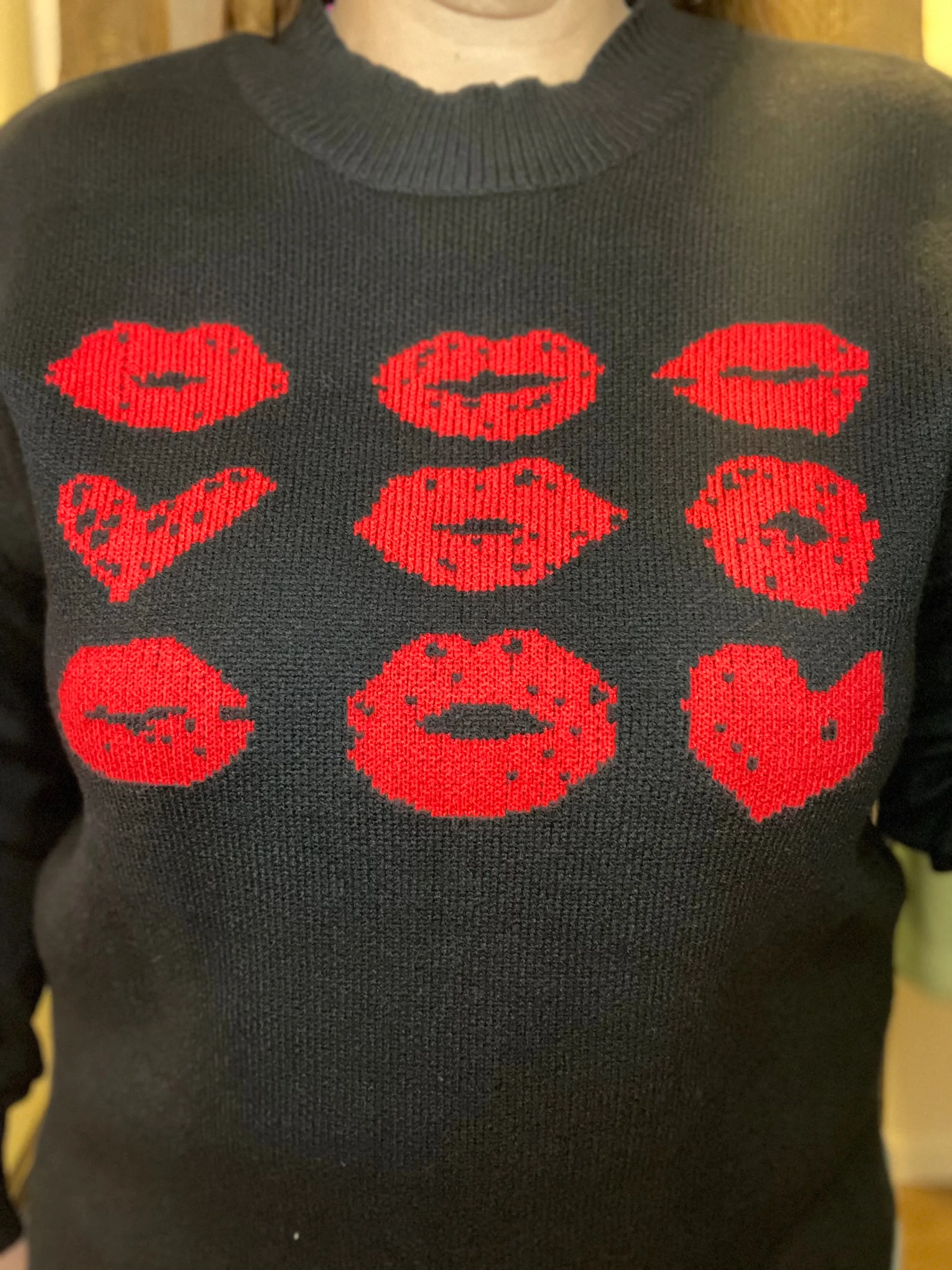 Black Hot Lips Sweater