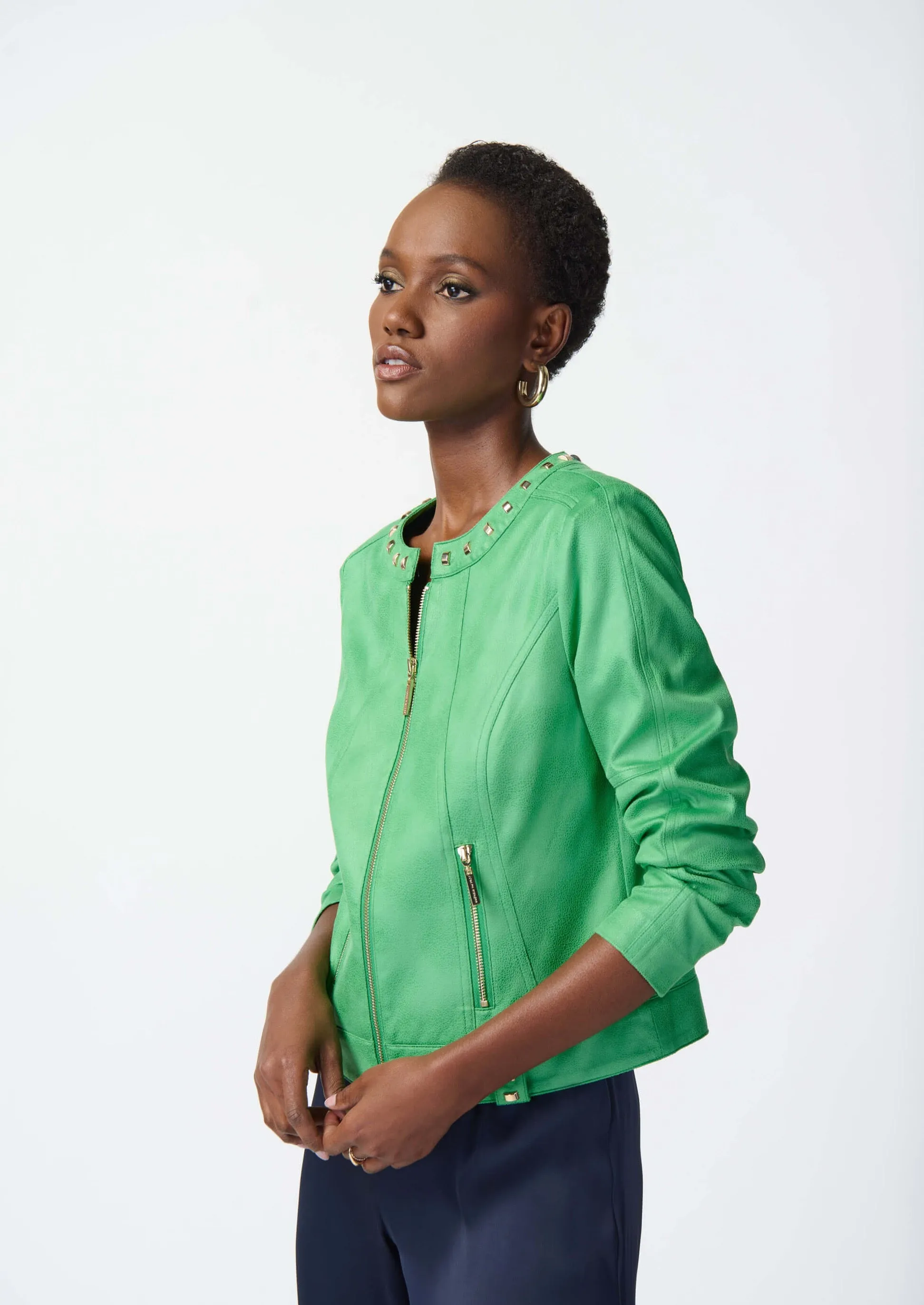 Bold Blooms Foiled Suede Jacket - Island Green 241909