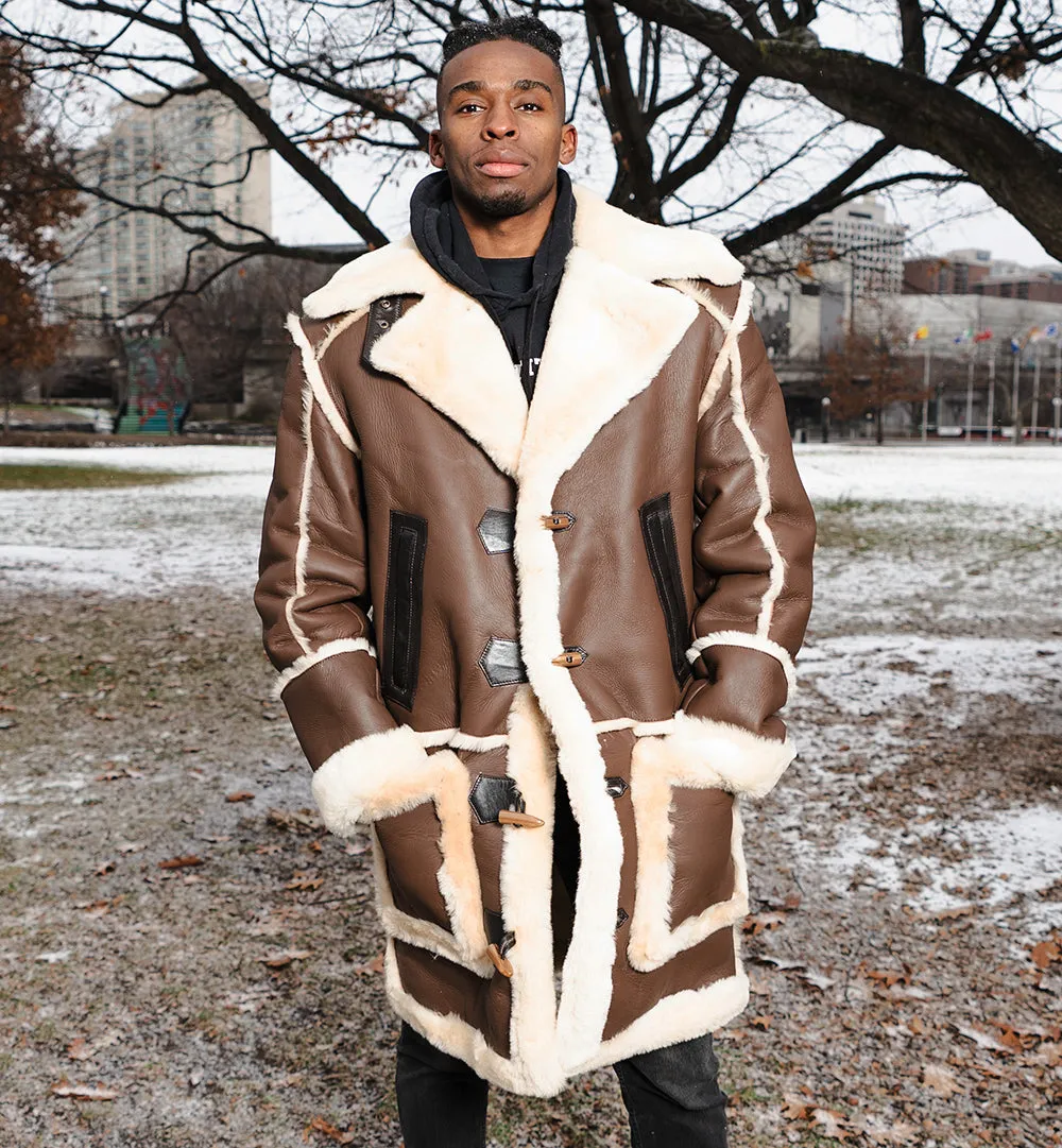 Brock's Brown shearling overcoat