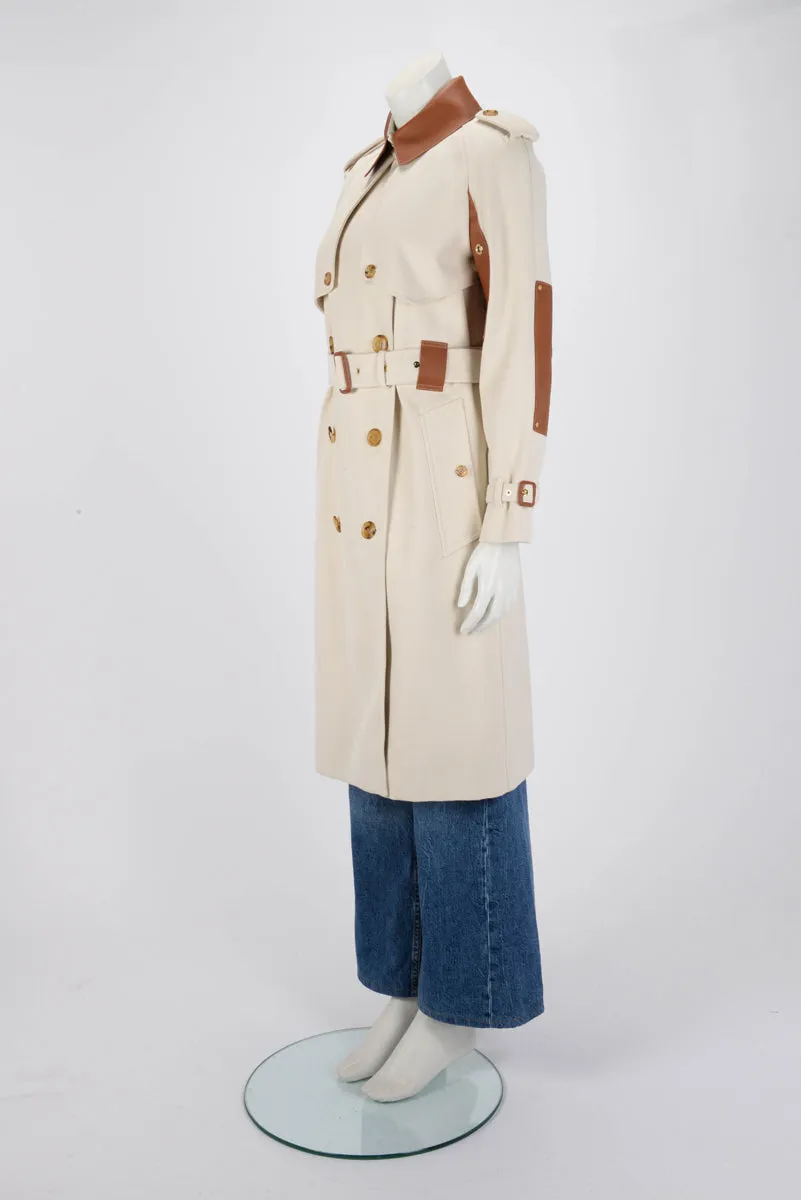 Burberry Ecru & Tan Canvas Leather Detail Trench Coat UK6