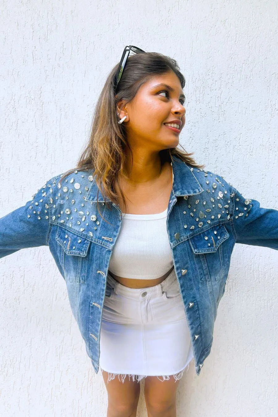 Cameo Rhinestone Denim Jacket