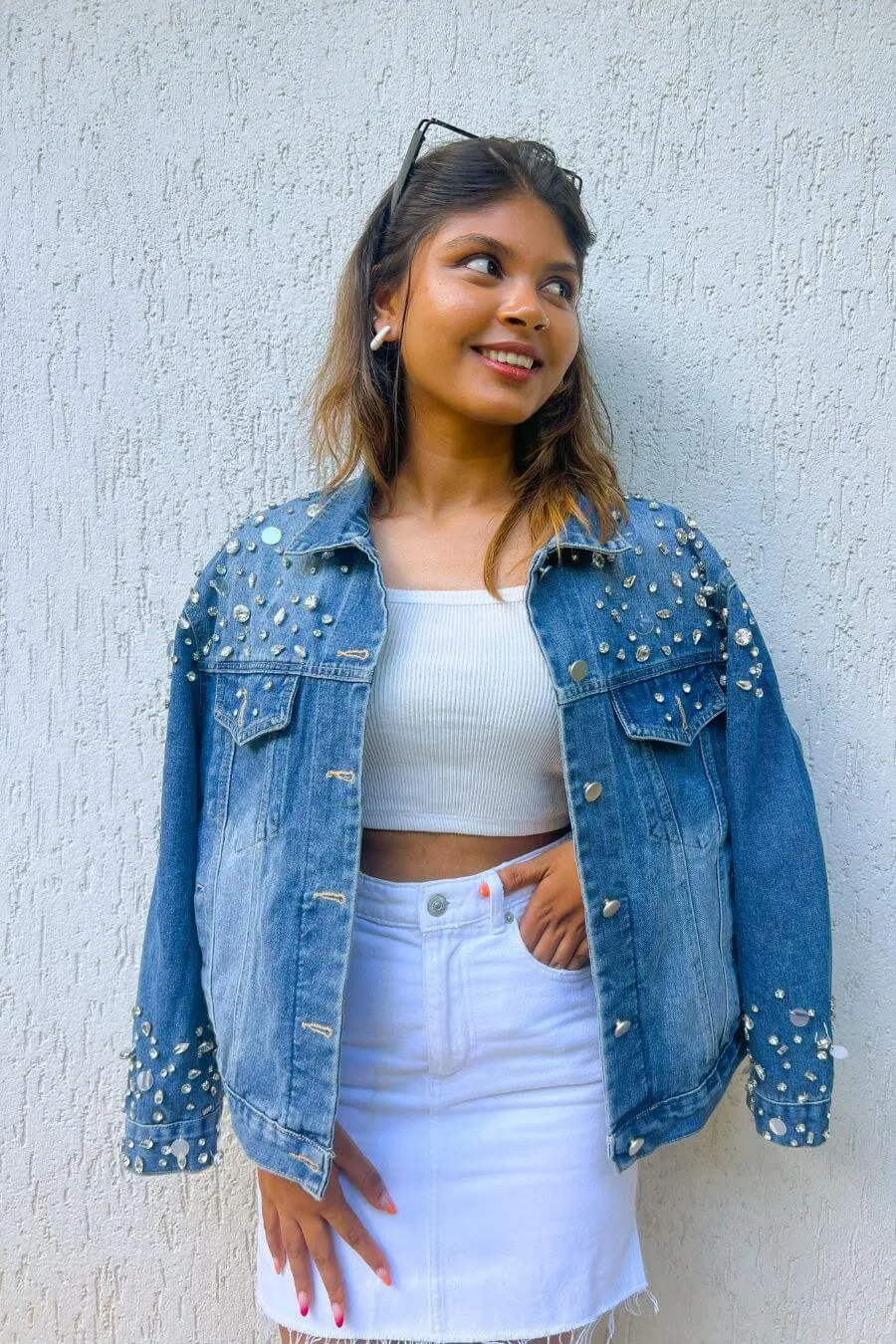 Cameo Rhinestone Denim Jacket