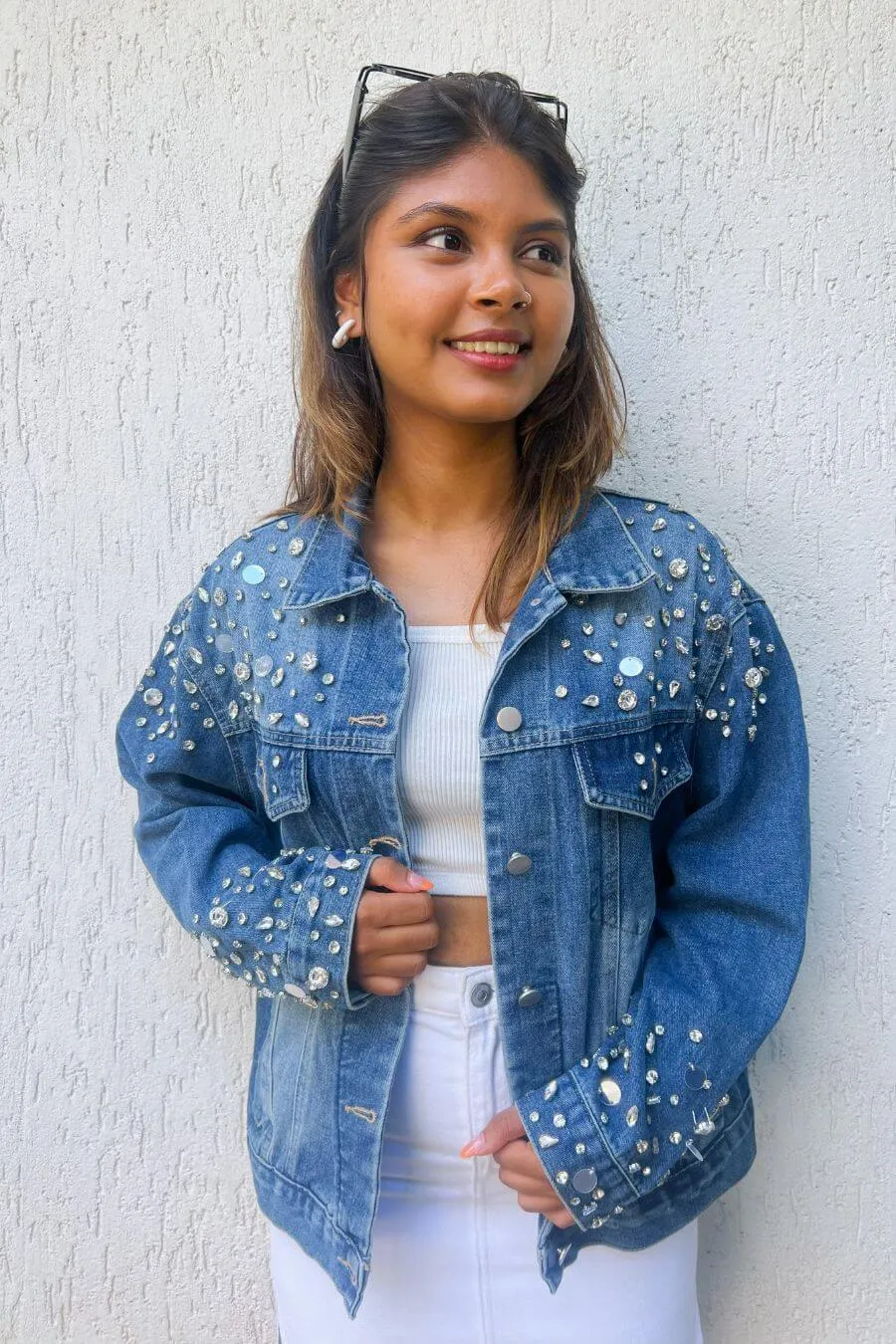 Cameo Rhinestone Denim Jacket