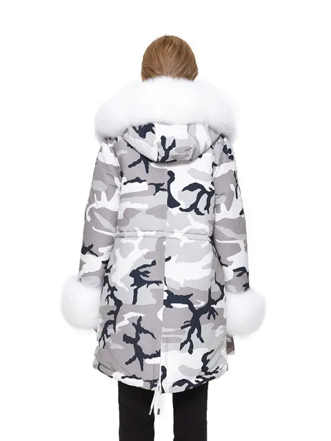 Camouflage fox parka with hood