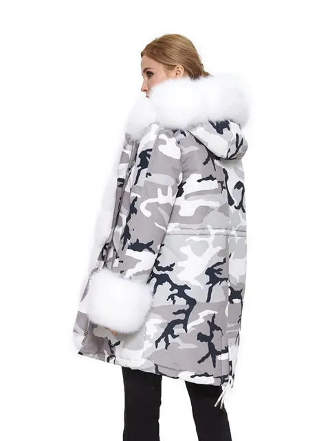 Camouflage fox parka with hood