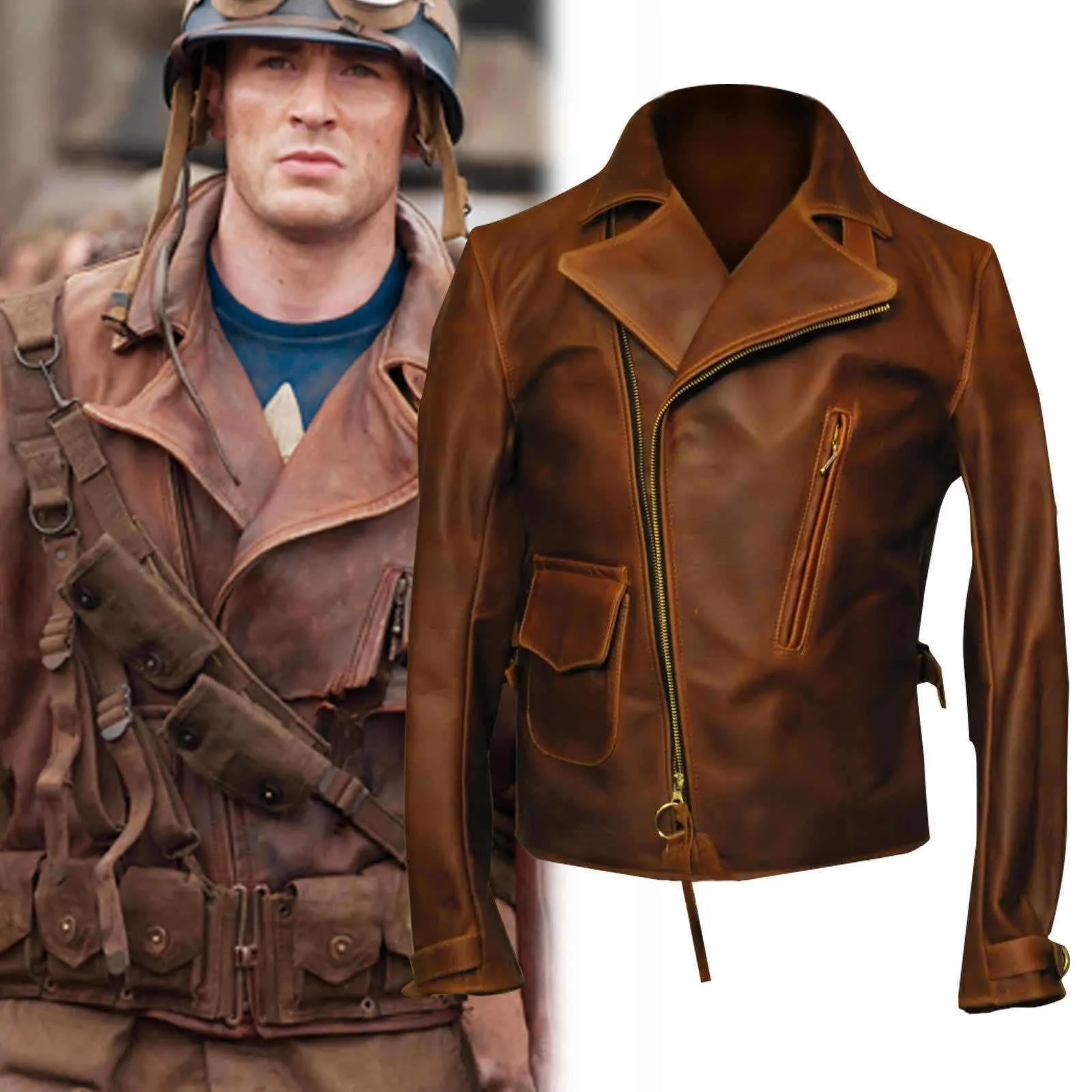 Captain America's Brown Biker Leather Jacket