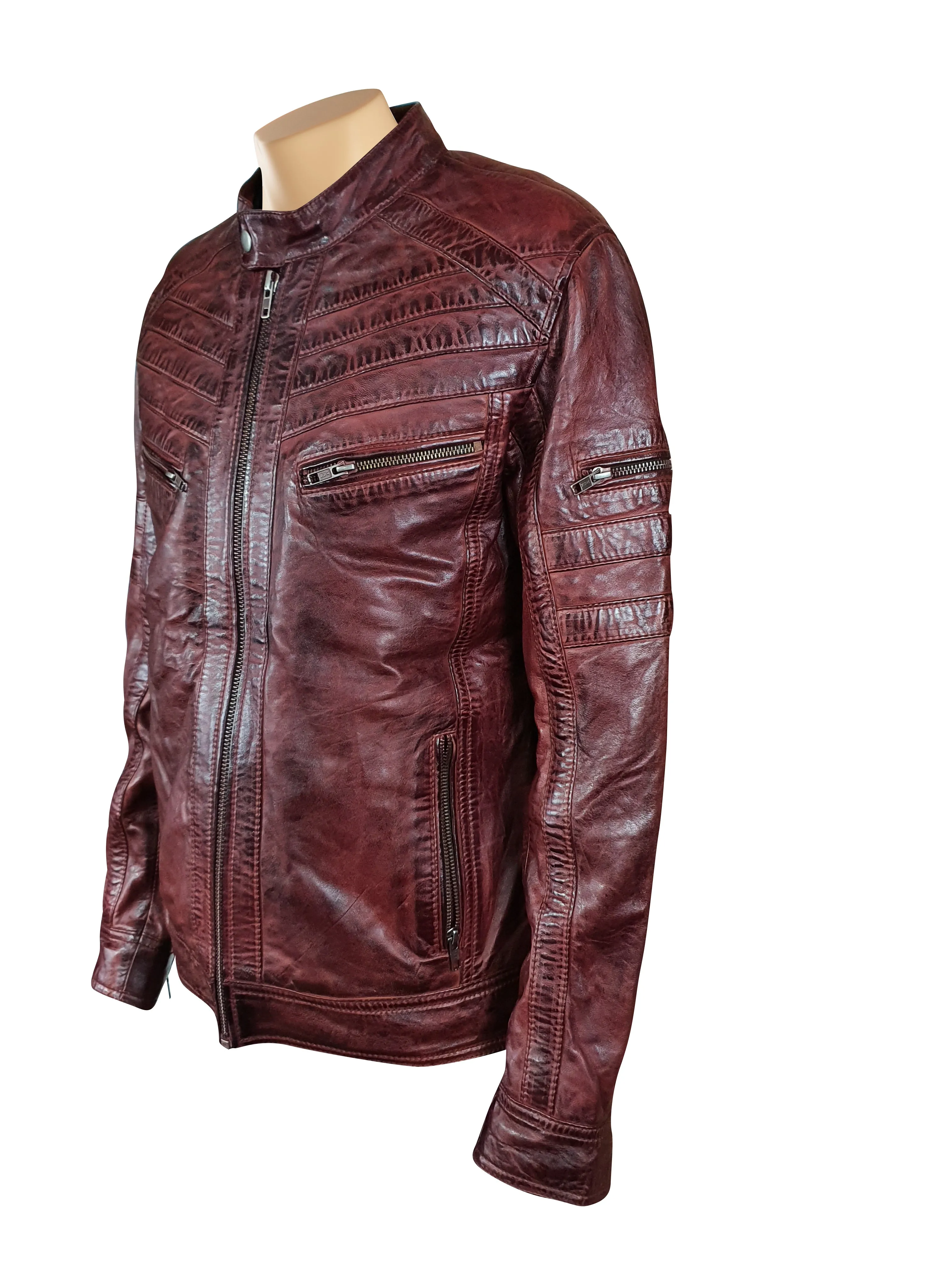 Charley Ellwood's moto style Burnished Burgundy Leather Jacket