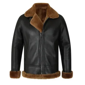 Classic Ginger Brown B3 Bomber Aviator Shearling Jacket