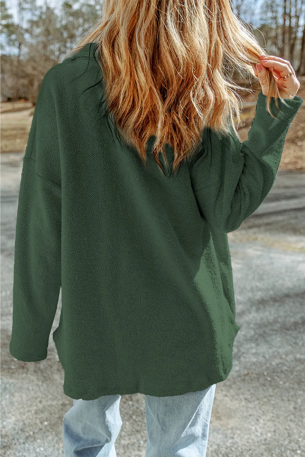 Contrast Flap Pockets Green Relaxed Shacket