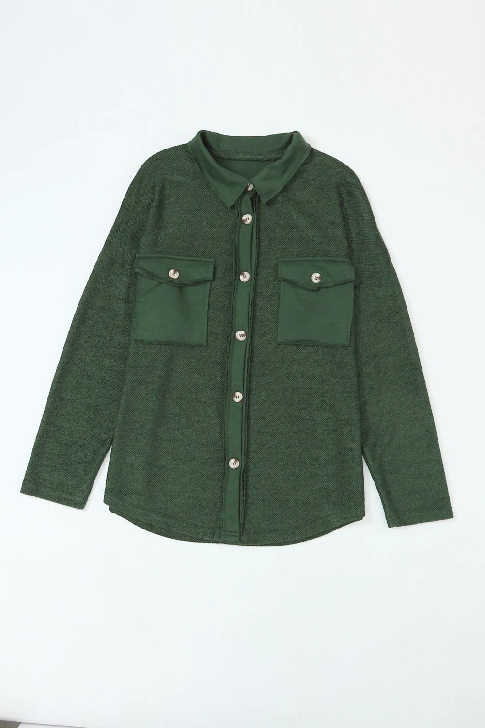 Contrast Flap Pockets Green Relaxed Shacket