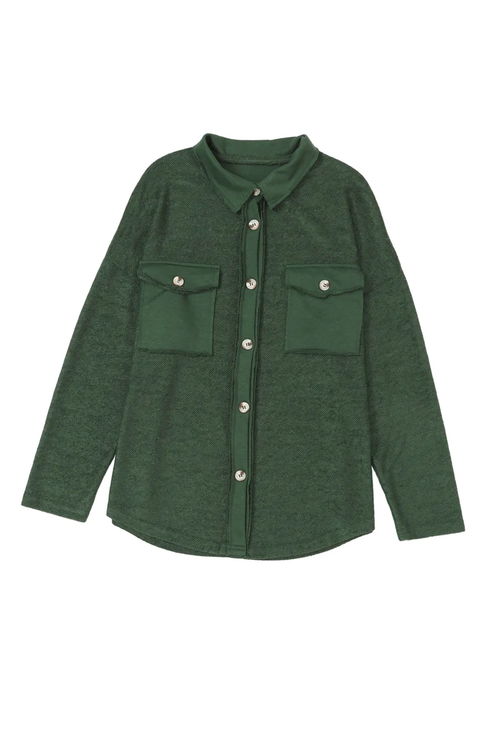 Contrast Flap Pockets Green Relaxed Shacket