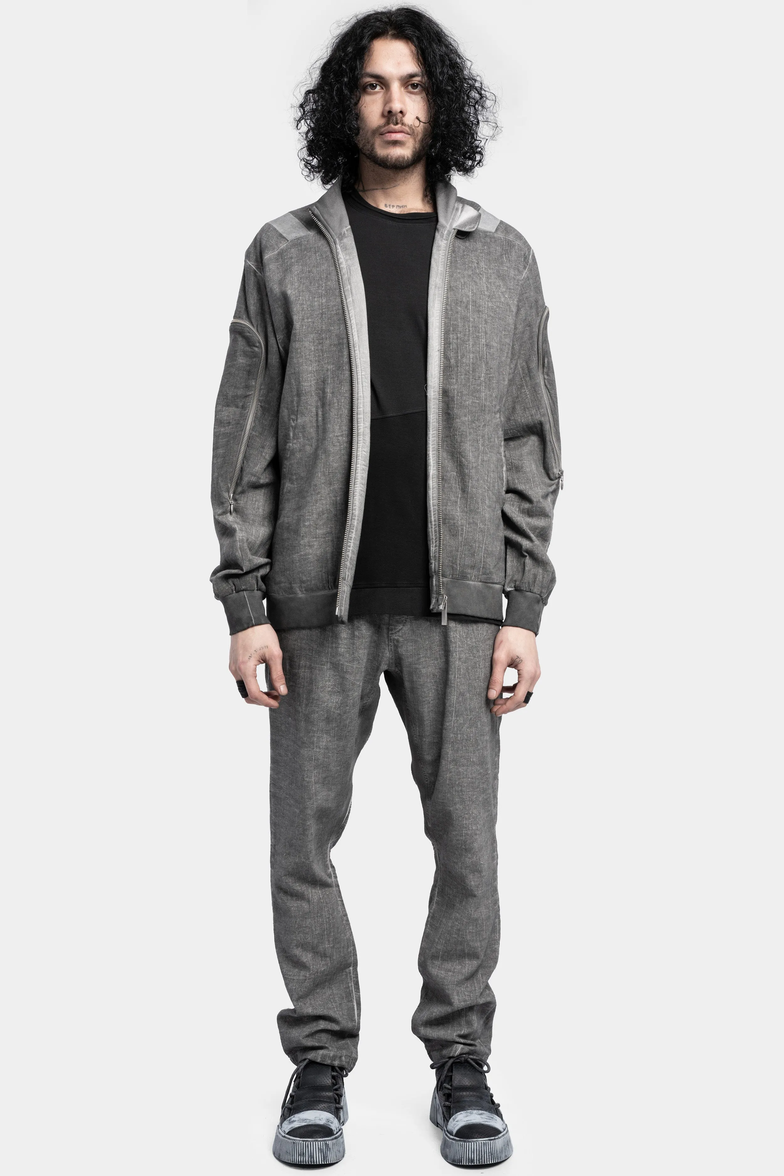 Cotton / Linen Bomber Jacket, Cold Dye Grey