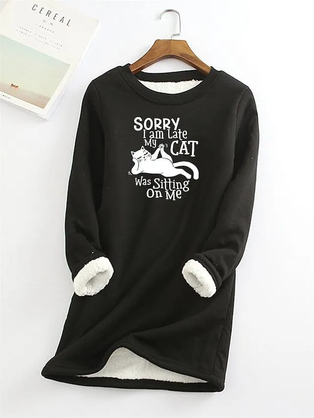 Cozy Cat Letter Sherpa Fleece Women's Sweatshirt